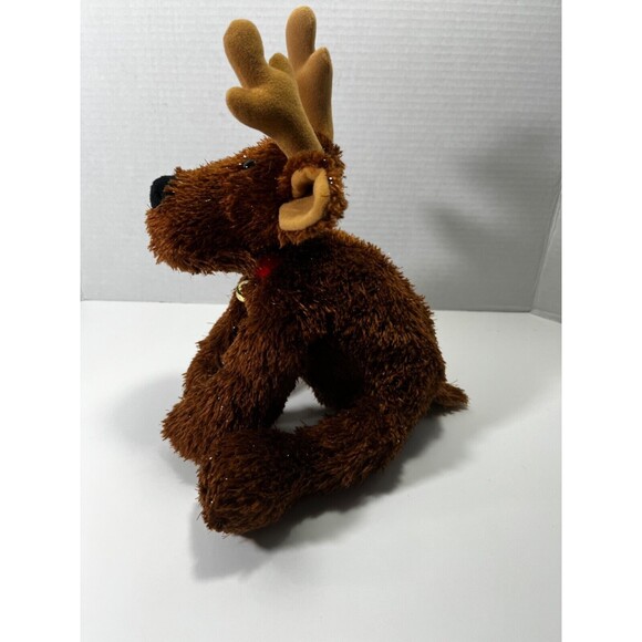 Hallmark Rodney The Reindeer Brown Sparkle Fur Stuffed Animal Red collar w/bell - Picture 3 of 13